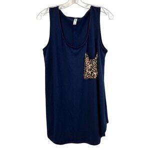 Color Alien Women’s Scoop Neck Tank Top Navy/Leopard Print Size Large